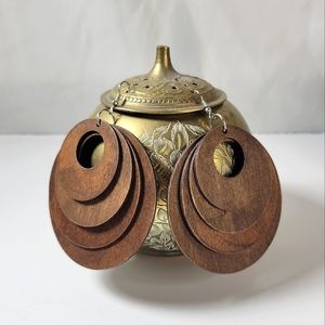 Boho Stacked wood disc earrings